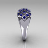 Modern Antique 14K White Gold 0.58 CTW Round Blue Sapphire Designer Ring R126-14WGBS-4