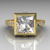 Classic Bridal 10K Yellow Gold 2.5 Carat Square Princess White Sapphire Wedding Ring R309-10YGWS-2