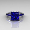 Modern Italian 10K White Gold 2.0 Carat Princess Blue Sapphire Solitaire Ring R312-10KWGBS-2