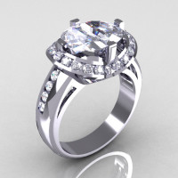 Modern 10K White Gold 1.6 CTW Half Moon White Sapphire Channel Bridal Ring R130-10KWGWS-1