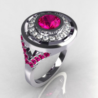 Modern 14K White 1.0 Carat Round Pink Sapphire Diamond Engagement Ring R131-14WGDPS-1