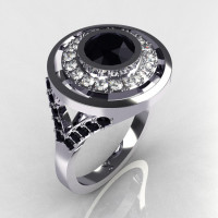 Modern 14K White 1.0 Carat Round Black and White Diamond Engagement Ring R131-14WGDBD-1