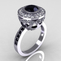 Modern Vintage 14K White Gold 1.0 Carat Black and White Diamond Solitaire Ring R132-14KWGDBD-1