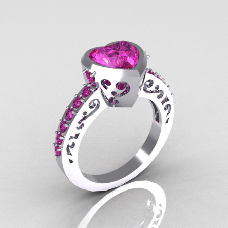 Classic Bridal 14K White Gold 2.10 Carat Heart Pink Sapphire Ring R314-14WGPS-1
