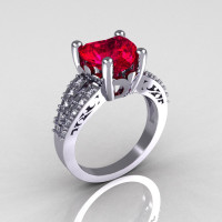 Modern Vintage 10K White Gold 3.0 Carat Heart Red Ruby Diamond Solitaire Ring R134-10KWGDRR-1