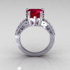 Modern Vintage 10K White Gold 3.0 Carat Heart Red Ruby Diamond Solitaire Ring R134-10KWGDRR-4