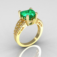Modern Vintage 14K Yellow Gold 3.0 Carat Heart Emerald Diamond Solitaire Ring R134-14KWGDEM-1