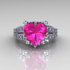 Modern Vintage 18K White Gold 3.0 Carat Heart Pink Sapphire Diamond Solitaire Ring R134-18KWGDPS-3