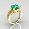 Modern Vintage 14K Yellow Gold 3.0 Carat Heart Emerald Diamond Solitaire Ring R134-14KWGDEM-2