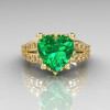Modern Vintage 14K Yellow Gold 3.0 Carat Heart Emerald Diamond Solitaire Ring R134-14KWGDEM-3