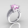 Modern Vintage 14K White Gold 3.0 Carat Heart Light Pink Sapphire Diamond Solitaire Ring R134-14KWGDLPS-2