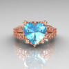 Modern Vintage 14K Pink Gold 3.0 Carat Heart Aquamarine Diamond Solitaire Engagement Ring R134-14KPGDAQ-3