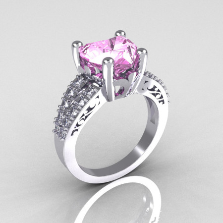 Modern Vintage 14K White Gold 3.0 Carat Heart Light Pink Sapphire Diamond Solitaire Ring R134-14KWGDLPS-1