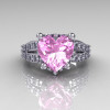 Modern Vintage 14K White Gold 3.0 Carat Heart Light Pink Sapphire Diamond Solitaire Ring R134-14KWGDLPS-3