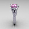 Modern Vintage 14K White Gold 3.0 Carat Heart Light Pink Sapphire Diamond Solitaire Ring R134-14KWGDLPS-5