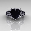 Modern French Bridal 10K White Gold 3.0 Carat Heart Black Diamond Solitaire Engagement Ring R134-10WGBDD-3