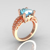 Modern Vintage 14K Pink Gold 3.0 Carat Heart Aquamarine Diamond Solitaire Engagement Ring R134-14KPGDAQ-2