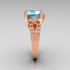 Modern Vintage 14K Pink Gold 3.0 Carat Heart Aquamarine Diamond Solitaire Engagement Ring R134-14KPGDAQ-5