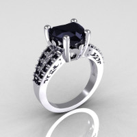 Modern French Bridal 10K White Gold 3.0 Carat Heart Black Diamond Solitaire Engagement Ring R134-10WGBDD-1