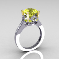 Classic 14K White Gold Two Tone 3.5 Carat Yellow and White Diamond Solitaire Wedding Ring R301-14KYWGDYD-1