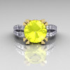 Modern Vintage 14K Two Tone Gold 3.0 Carat Yellow and White Diamond Solitaire Ring R102-14KTTGDYD-4