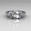 Modern Armenian Classic 14K White Gold 1.5 Carat White Sapphire Diamond Solitaire Wedding Ring R137-14WGDWS-2