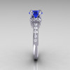 Modern Armenian Classic 14K White Gold 1.5 Carat Blue Sapphire Solitaire Wedding Ring R137-14WGDBS-4