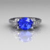 Modern Armenian Classic 14K White Gold 1.5 Carat Blue Sapphire Solitaire Wedding Ring R137-14WGDBS-3