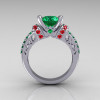 Modern Armenian Classic 10K White Gold 1.5 Carat Emerald and Ruby Solitaire Wedding Ring R137-10WGEMRR-3
