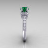 Modern Armenian Classic 10K White Gold 1.5 Carat Emerald Diamond Solitaire Wedding Ring R137-10WGDEM-3