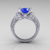 Modern Armenian Classic 14K White Gold 1.5 Carat Blue Sapphire Solitaire Wedding Ring R137-14WGDBS-2