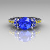 Modern Armenian Classic 10K White Gold 1.5 Carat Blue and Yellow Sapphire Solitaire Wedding Ring R137-10WGBYS-2