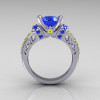 Modern Armenian Classic 10K White Gold 1.5 Carat Blue and Yellow Sapphire Solitaire Wedding Ring R137-10WGBYS-3