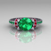 Modern Armenian Classic 10K White Gold 1.5 Carat Emerald and Ruby Solitaire Wedding Ring R137-10WGEMRR-2