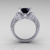 Modern Armenian Classic 14K White Gold 1.5 Carat Black and White Diamond Solitaire Wedding Ring R137-14WGDBL-3