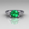 Modern Armenian Classic 10K White Gold 1.5 Carat Emerald Diamond Solitaire Wedding Ring R137-10WGDEM-2