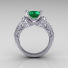 Modern Armenian Classic 10K White Gold 1.5 Carat Emerald Diamond Solitaire Wedding Ring R137-10WGDEM-4