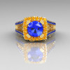 Modern Armenian Vintage 18K Yellow Gold 1.0 Carat Blue Sapphire Citrine Engagement Ring R137-18YGBSCI-2