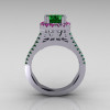 Modern Armenian Vintage 14K White Gold 1.0 Carat Emerald Pink Sapphire Engagement Ring R137-14WGEMPS-3