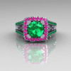Modern Armenian Vintage 14K White Gold 1.0 Carat Emerald Pink Sapphire Engagement Ring R137-14WGEMPS-2