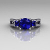 Modern French Bridal 10K White Gold Three Stone 1.0 Carat Blue Sapphire Accent Diamond Engagement Ring R140-10WGDBS-4