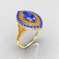 Soleste Style Bridal 14K Yellow Gold 1.0 Carat Marquise Blue Diamond Citrine Engagement Ring R117-14YGBDCI-1