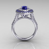 Soleste Style Bridal 14K White Gold 1.0 Carat Marquise Blue Sapphire Diamond Engagement Ring R117-14WGDBS-2