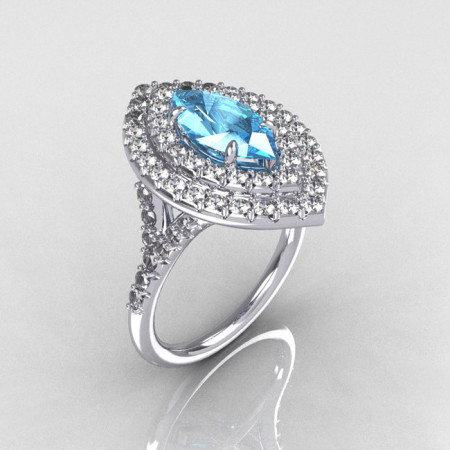 Soleste Style Bridal 14K White Gold 1.0 Carat Marquise Aquamarine Diamond Engagement Ring R117-14WGDAQ-1