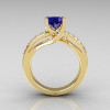 Modern Bridal 14K Yellow Gold 1.0 Carat Blue Sapphire Diamond Solitaire Ring R145-14YGDBS-3