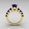 Modern Vintage 10K Yellow Gold 2.0 Carat Blue Sapphire Designer Wedding Ring R142-10YGBSS-2