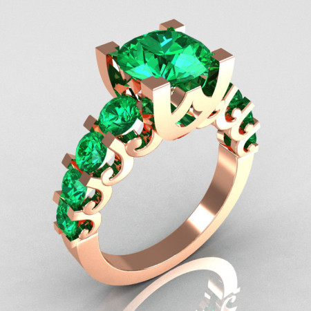 Modern Vintage 14K Pink Gold 2.0 Carat Emerald Designer Wedding Ring R142-14PGEMM-1