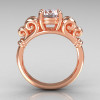 Modern Antique 14K Pink Gold 1.0 Carat Round White Sapphire Designer Solitaire Ring R141-14PGWS-2