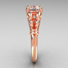Modern Antique 14K Pink Gold 1.0 Carat Round White Sapphire Designer Solitaire Ring R141-14PGWS-3