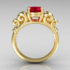 Modern Antique 18K Yellow Gold 1.0 Carat Round Red Ruby Designer Solitaire Ring R141-18YGRR-2
